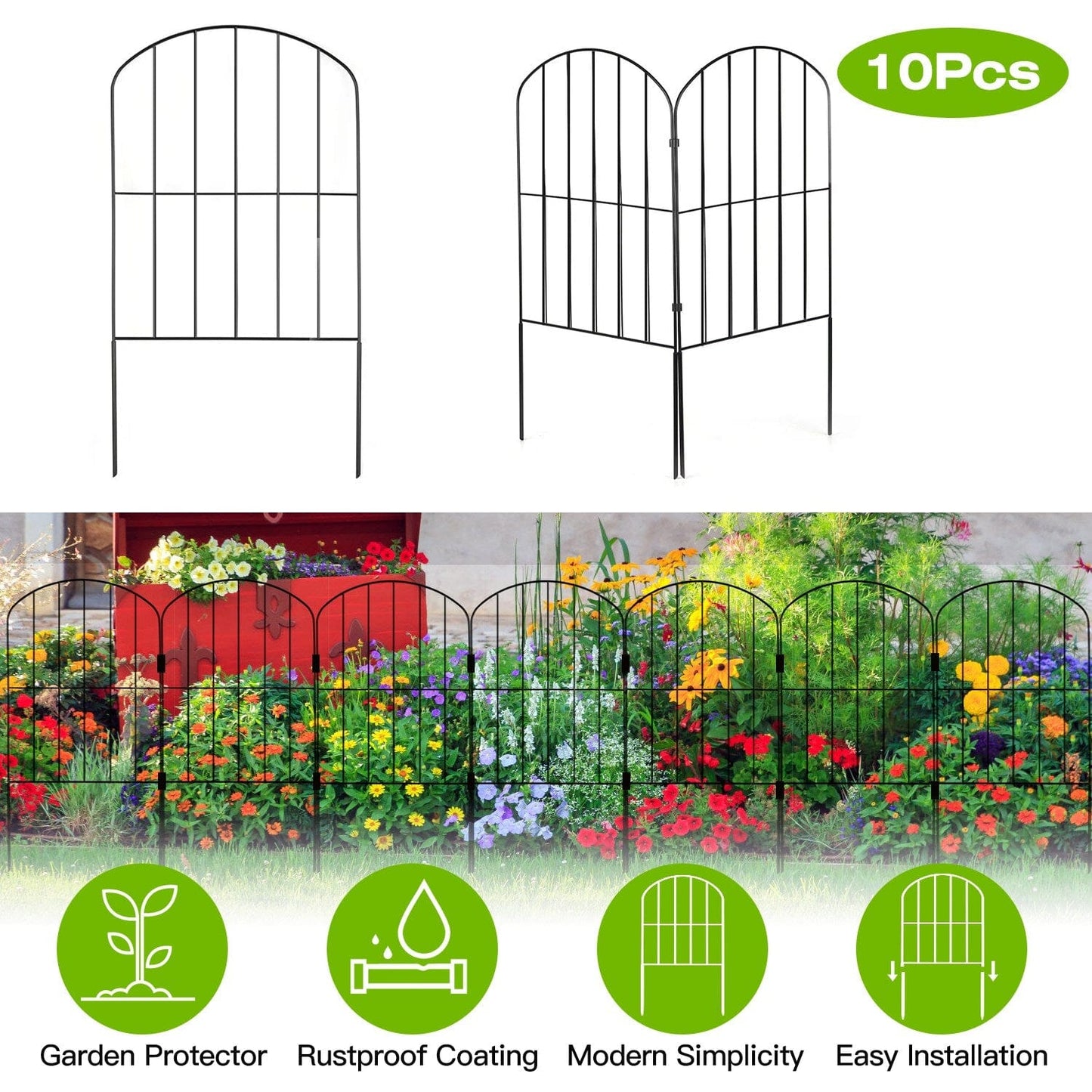 10-Pieces: Decorative Garden Fence Rustproof Iron Wire Arched Fence