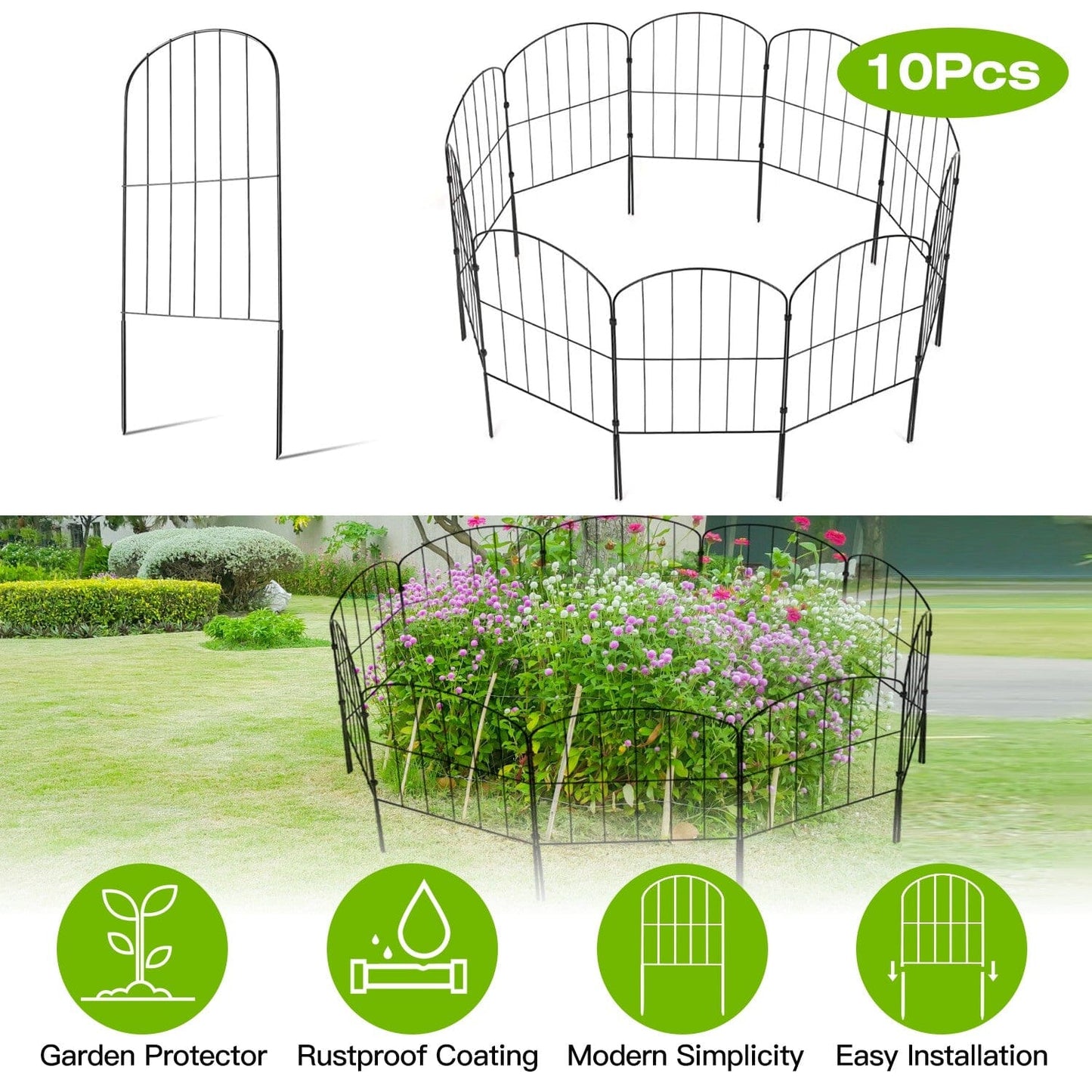 10-Pieces: Decorative Garden Fence Rustproof Iron Wire Arched Fence