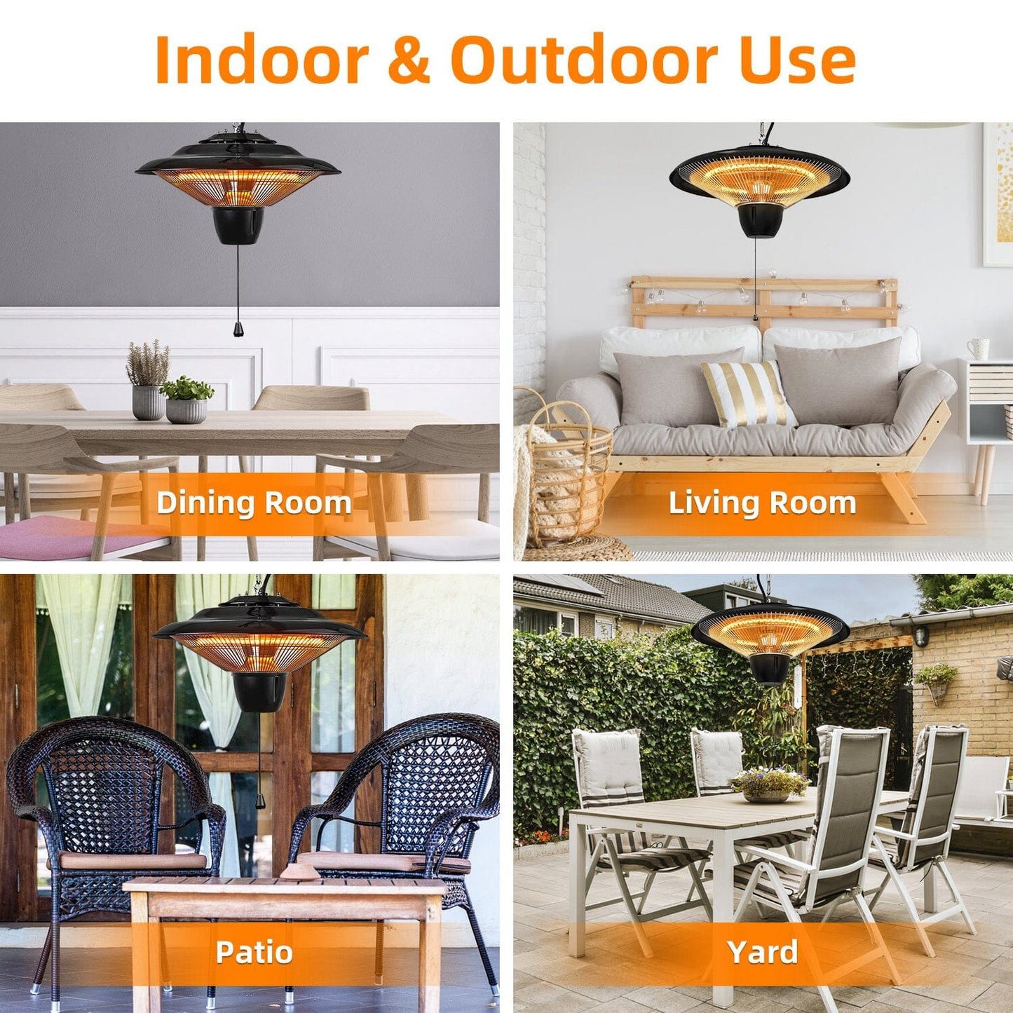1500W Outdoor Hanging Patio Ultra-Quiet Electric Heating Lamp