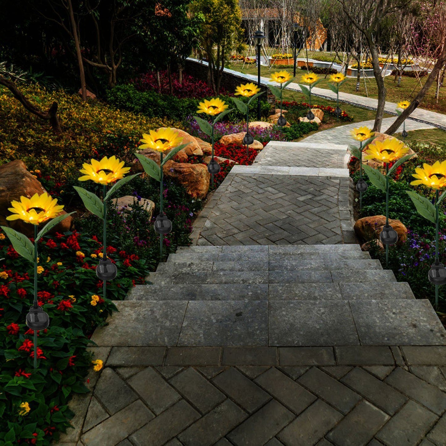 2-Pack: Solar Powered Sunflower Lights LED Decorative Stake Lamp