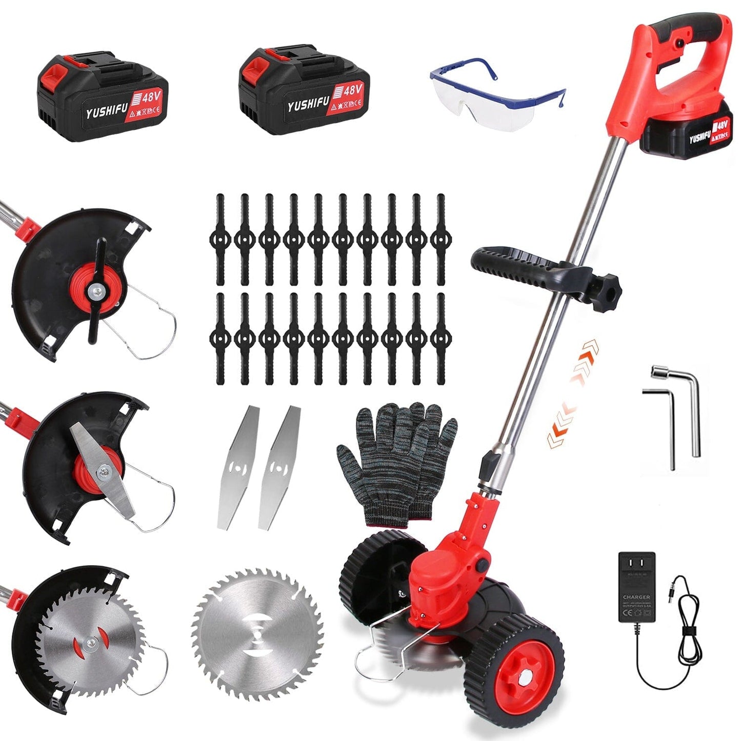 3-in-1 Electric Cordless Grass Wacker Battery Powered Grass Trimmer with Wheels Adjustable Head with 2-Pieces 2500mAh Batteries