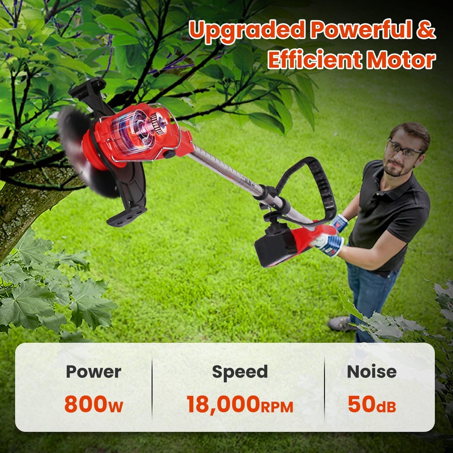 3-in-1 Electric Cordless Grass Wacker Battery Powered Grass Trimmer with Wheels Adjustable Head with 2-Pieces 2500mAh Batteries