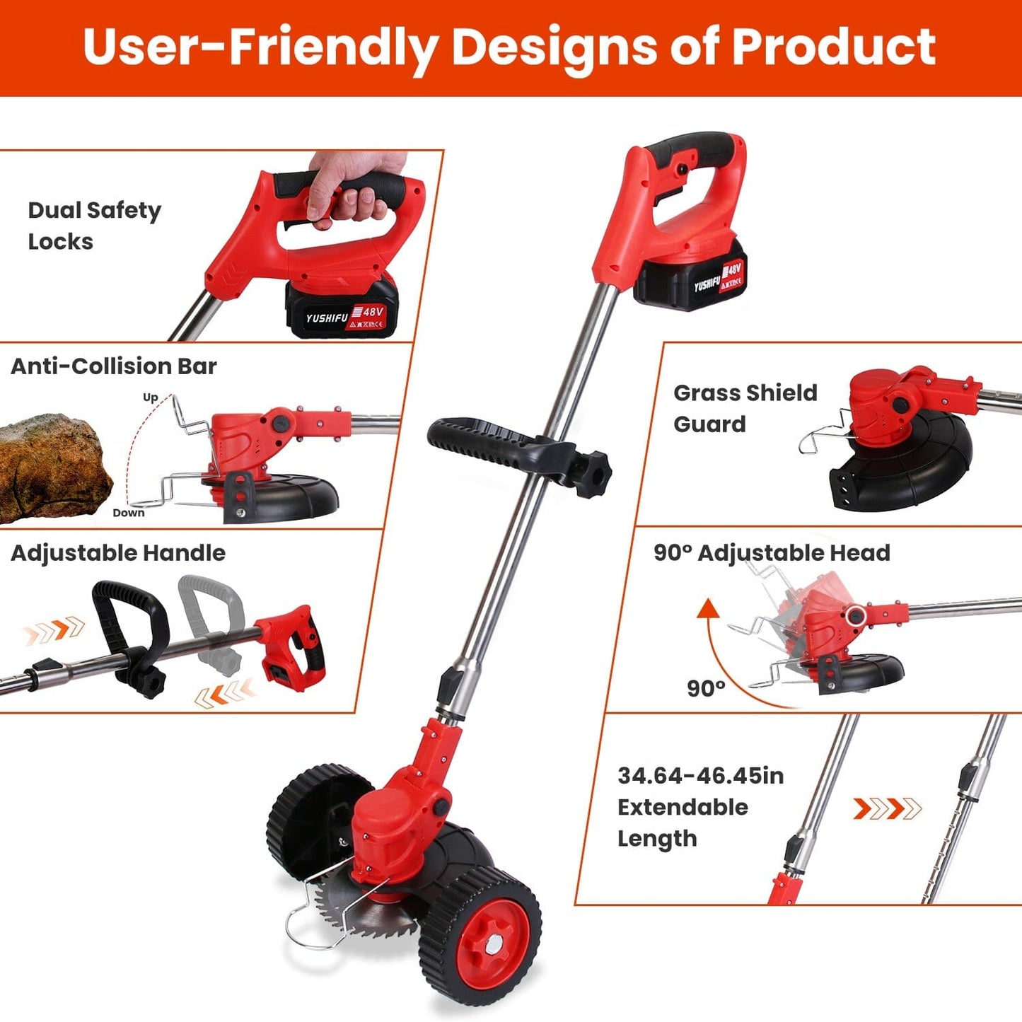 3-in-1 Electric Cordless Grass Wacker Battery Powered Grass Trimmer with Wheels Adjustable Head with 2-Pieces 2500mAh Batteries