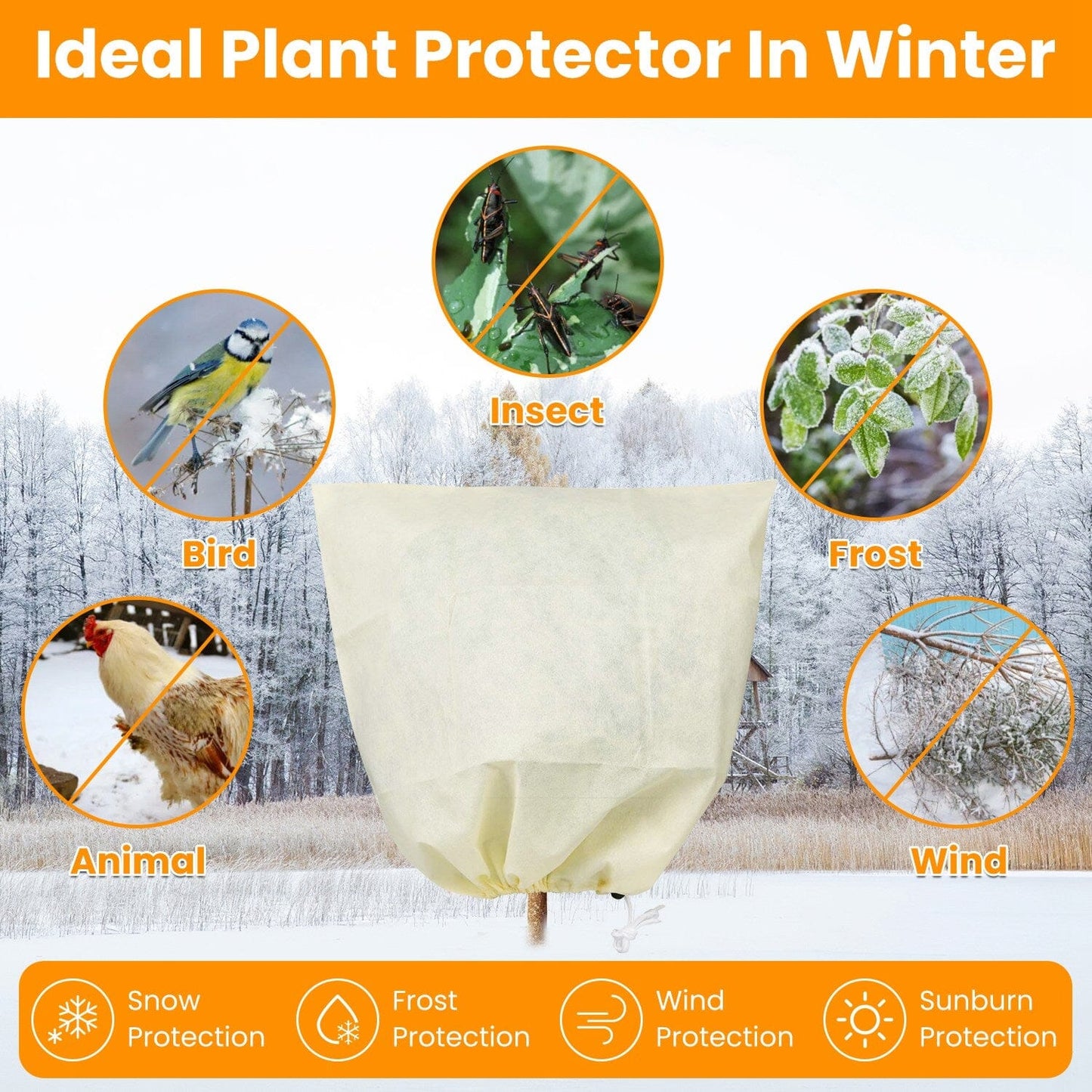 3-Pieces: Winter Plant Cover Bags with Drawstring