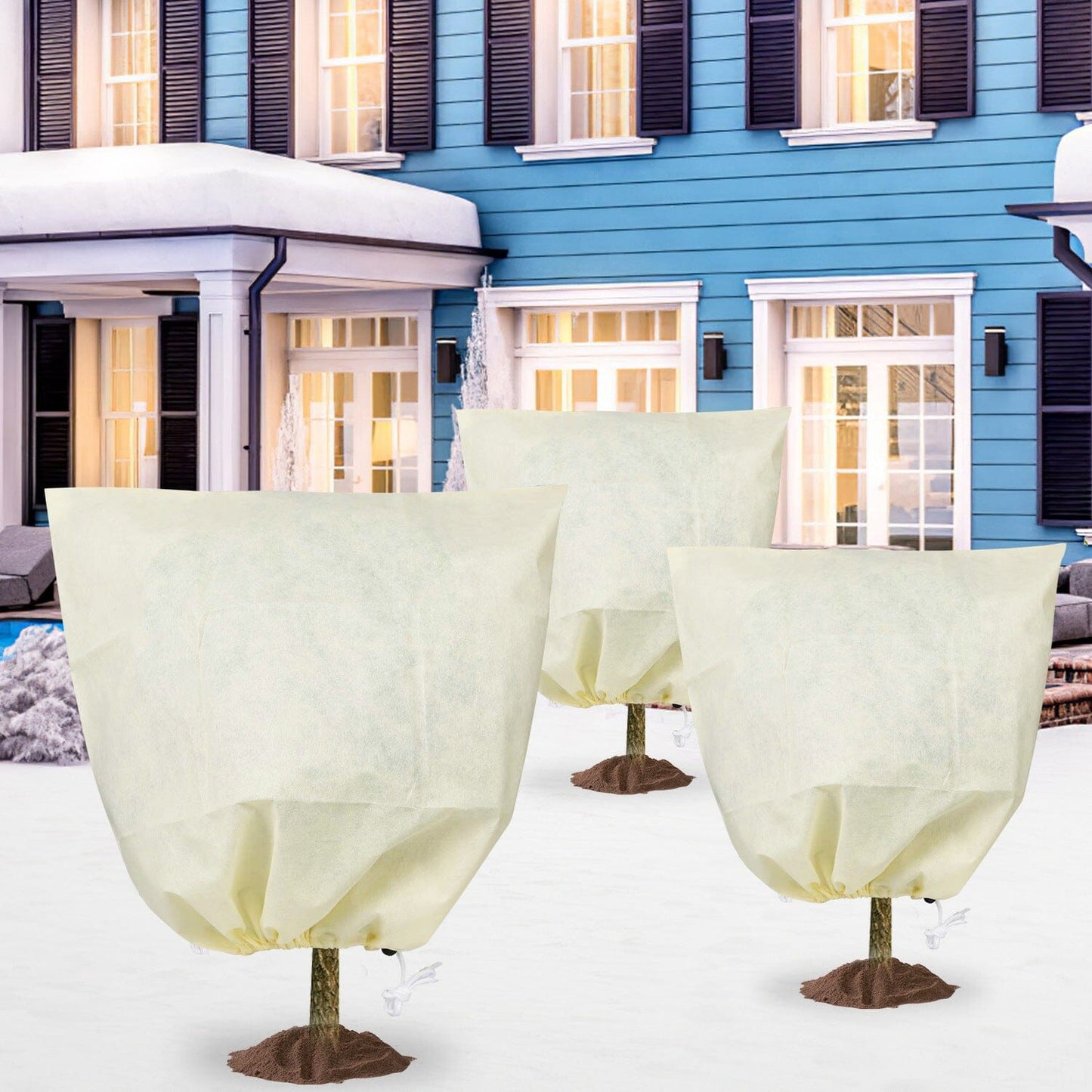 3-Pieces: Winter Plant Cover Bags with Drawstring