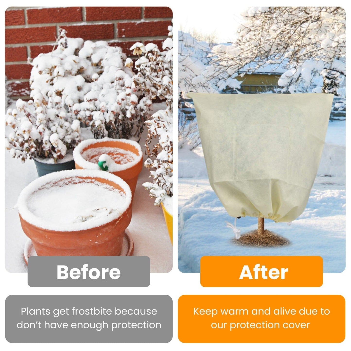 3-Pieces: Winter Plant Cover Bags with Drawstring