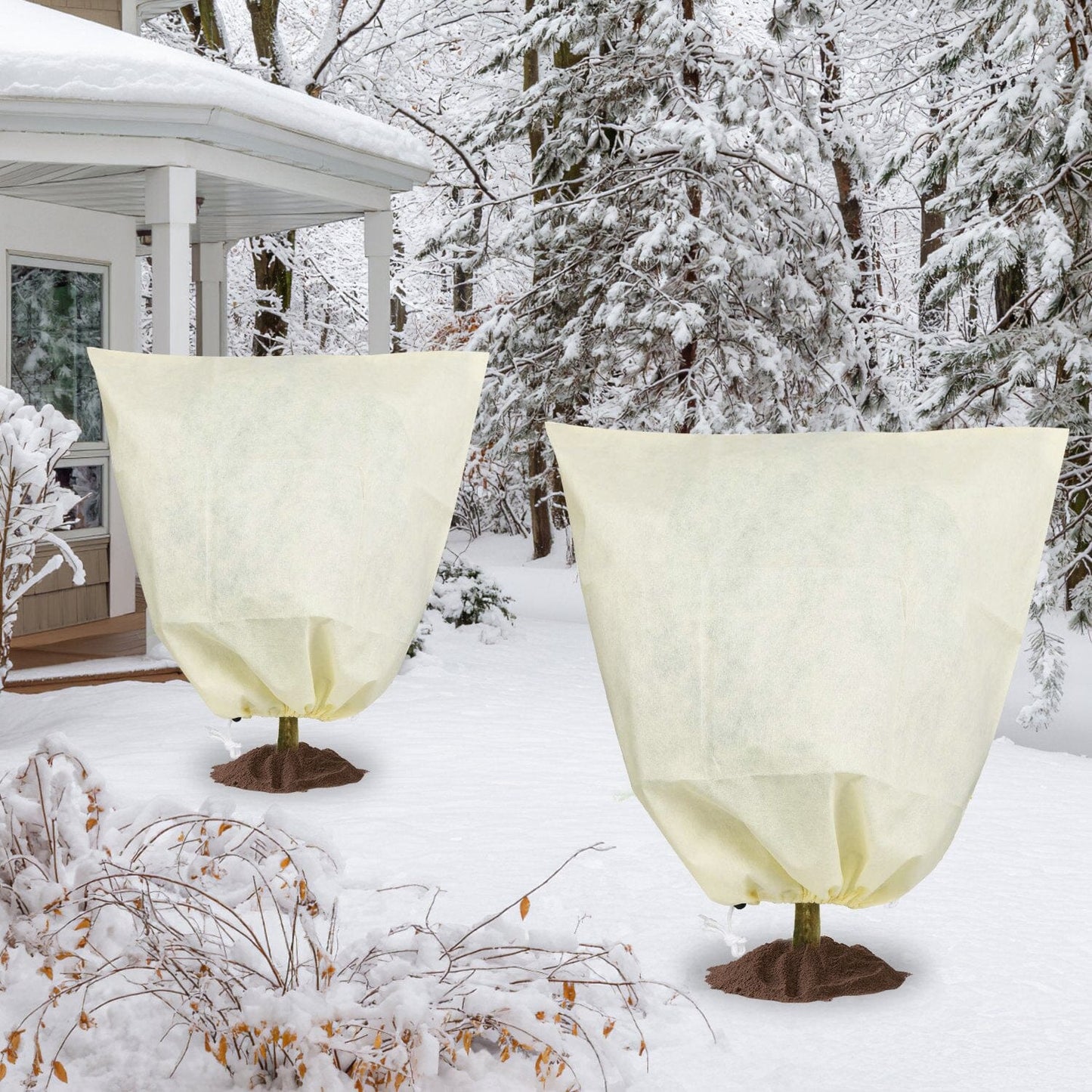 3-Pieces: Winter Plant Cover Bags with Drawstring