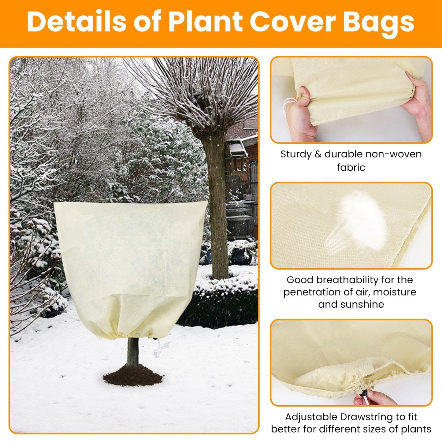 3-Pieces: Winter Plant Cover Bags with Drawstring