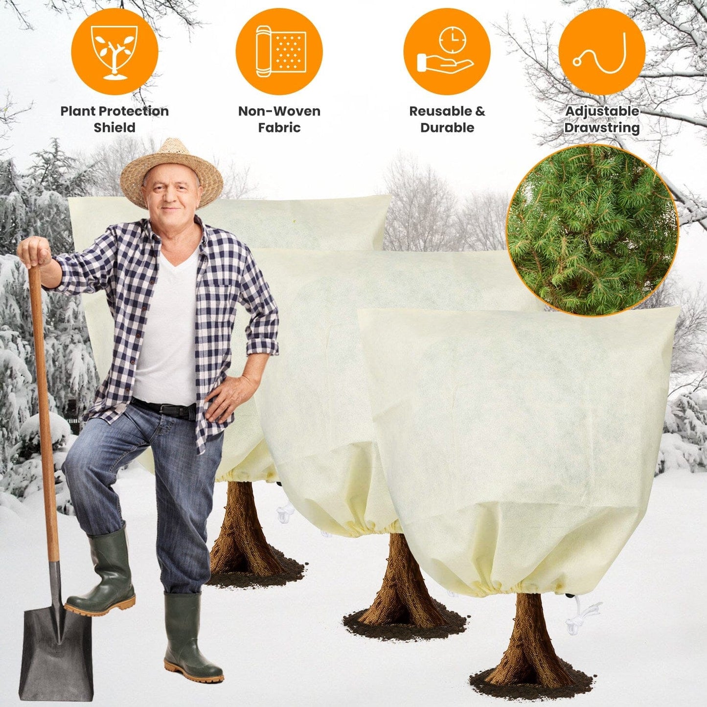 3-Pieces: Winter Plant Cover Bags with Drawstring