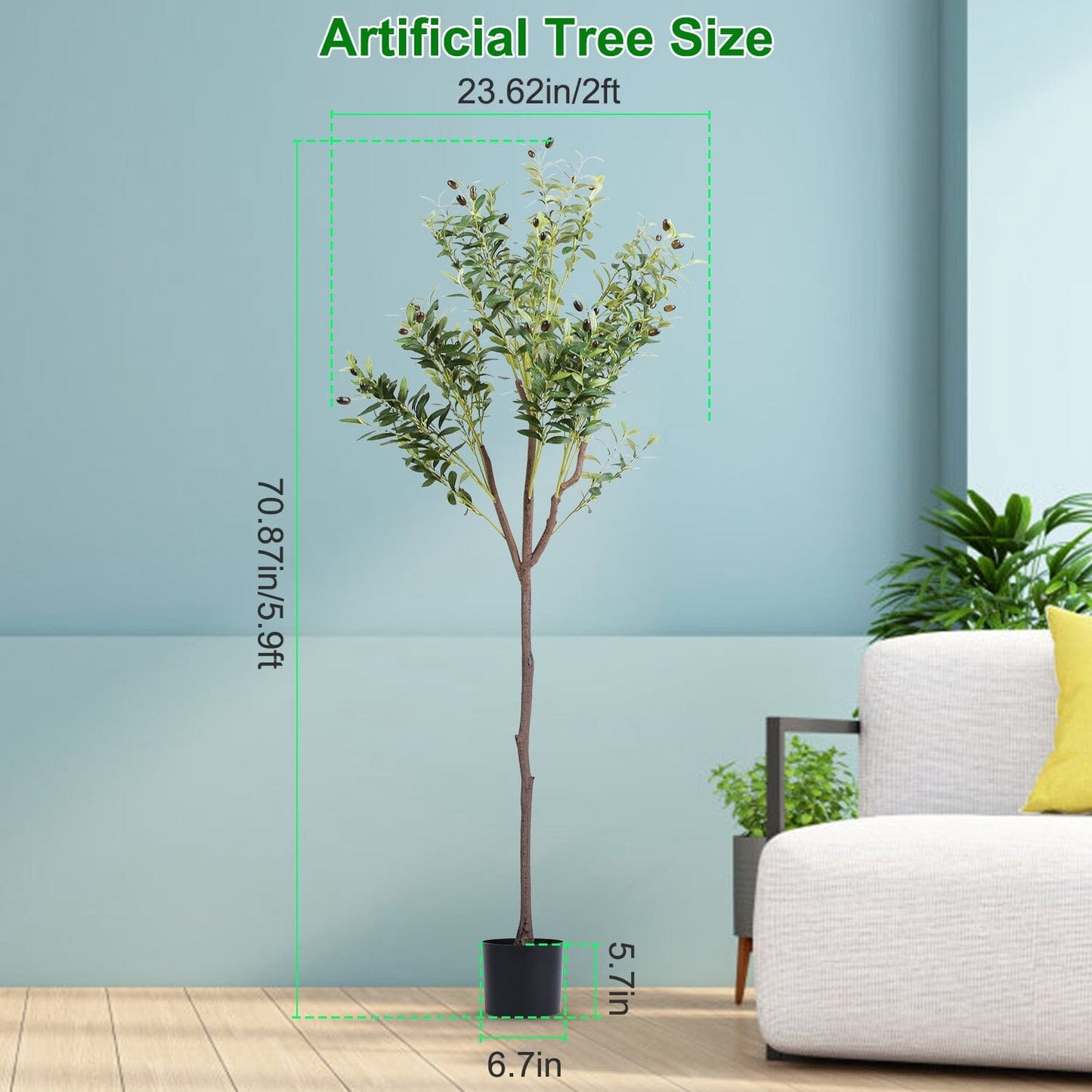 5.9ft Artificial Olive Tree with Lush Olive Branches and Fruits with Black Planter Pot