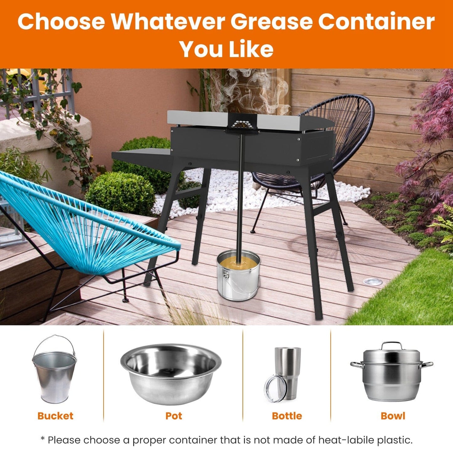 Blackstone Griddle Grease Catcher with Heat Resistant Hose Stainless Steel