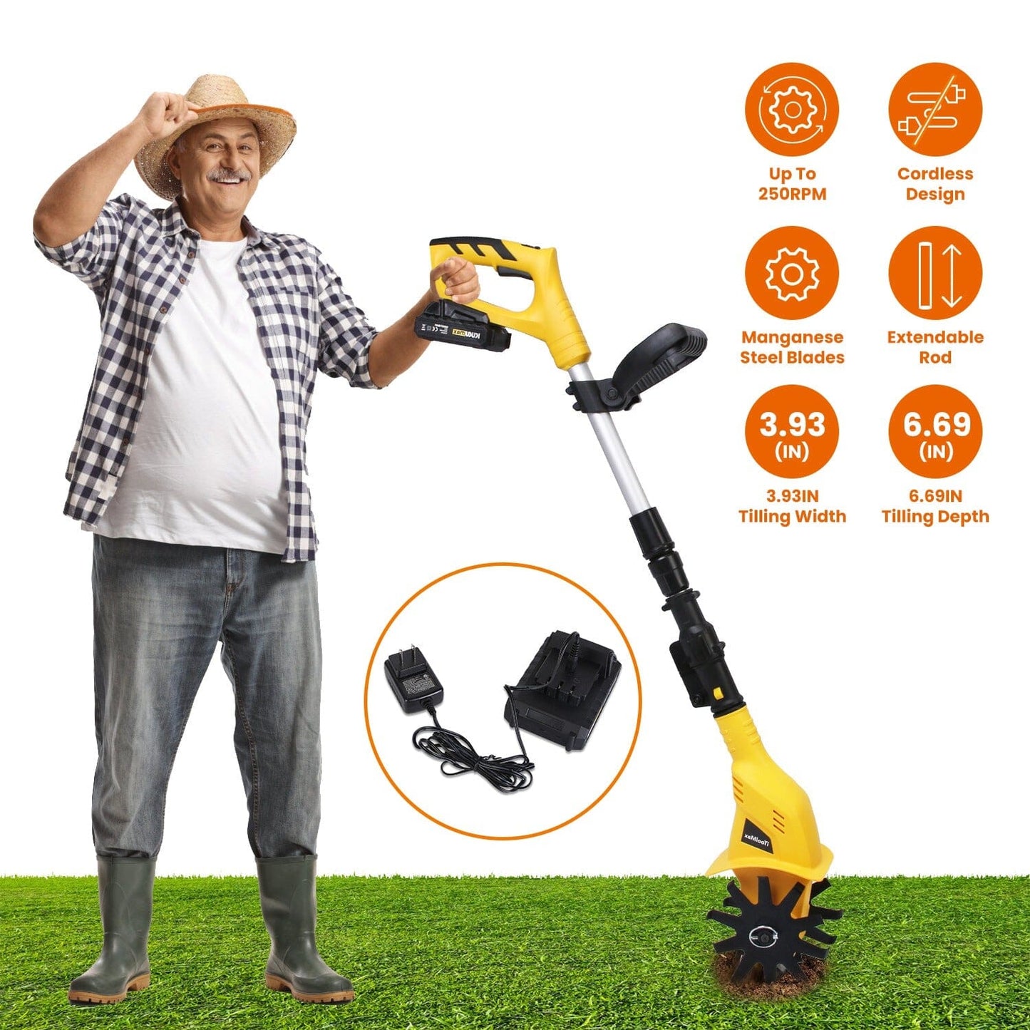 Cordless Electric Garden Tiller Cultivator With 20V Rechargeable Battery