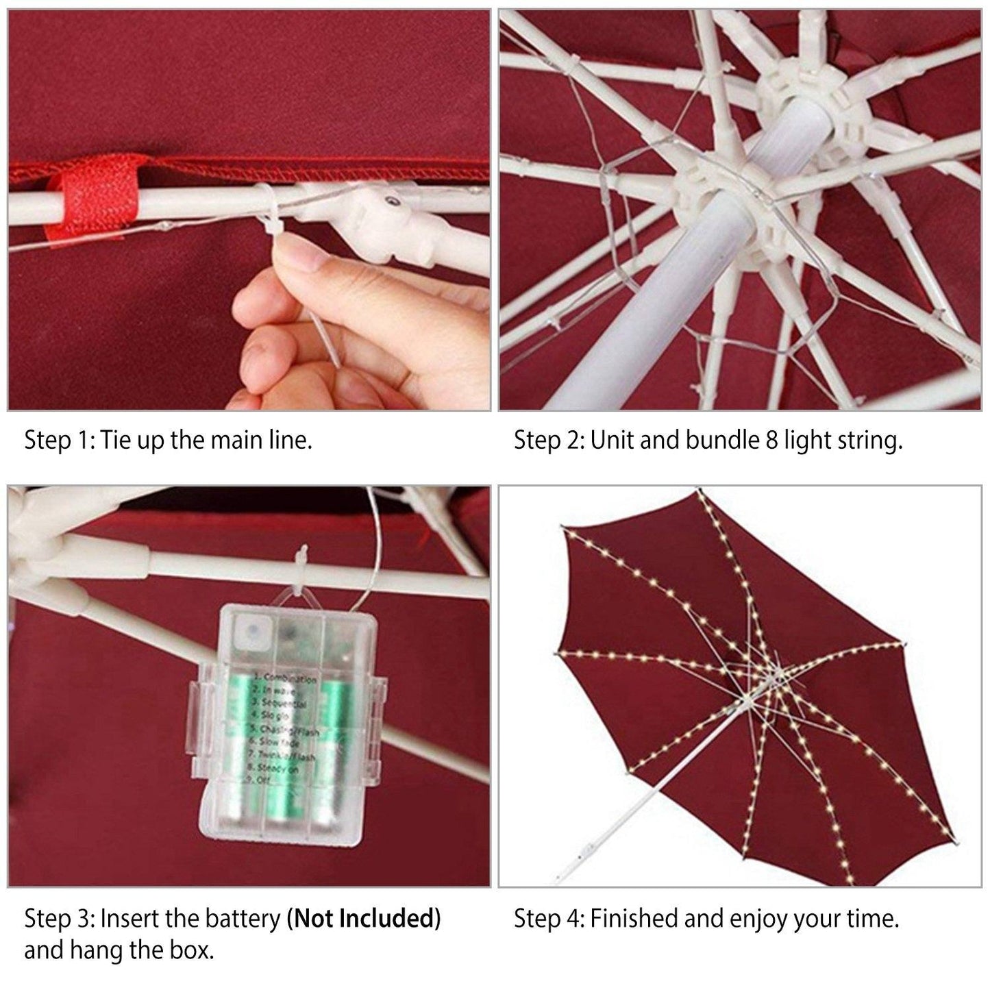Patio Umbrella Lights 8 Lighting Mode with Remote Control
