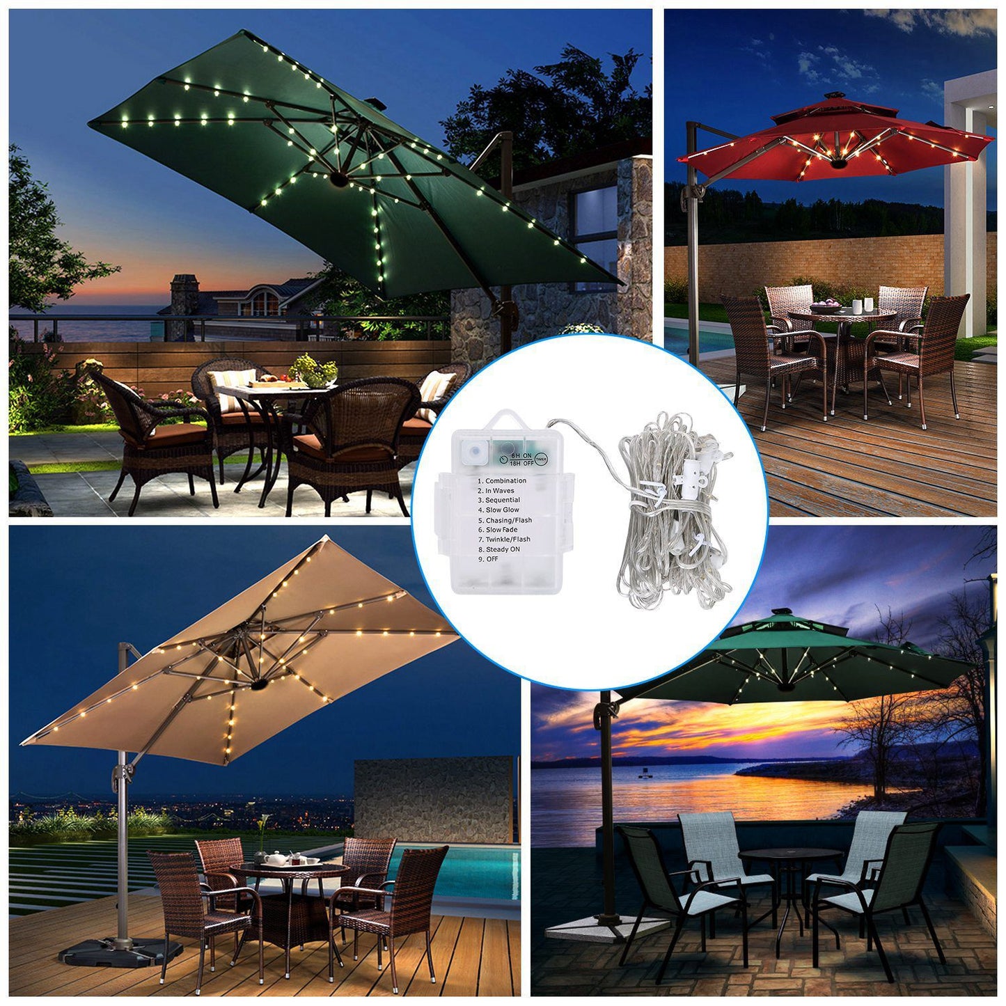 Patio Umbrella Lights 8 Lighting Mode with Remote Control
