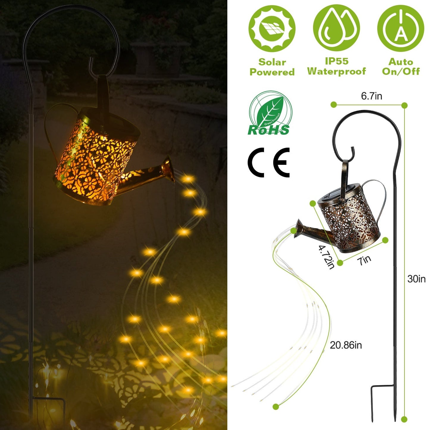 Solar Watering Can Powdered String Light Stake