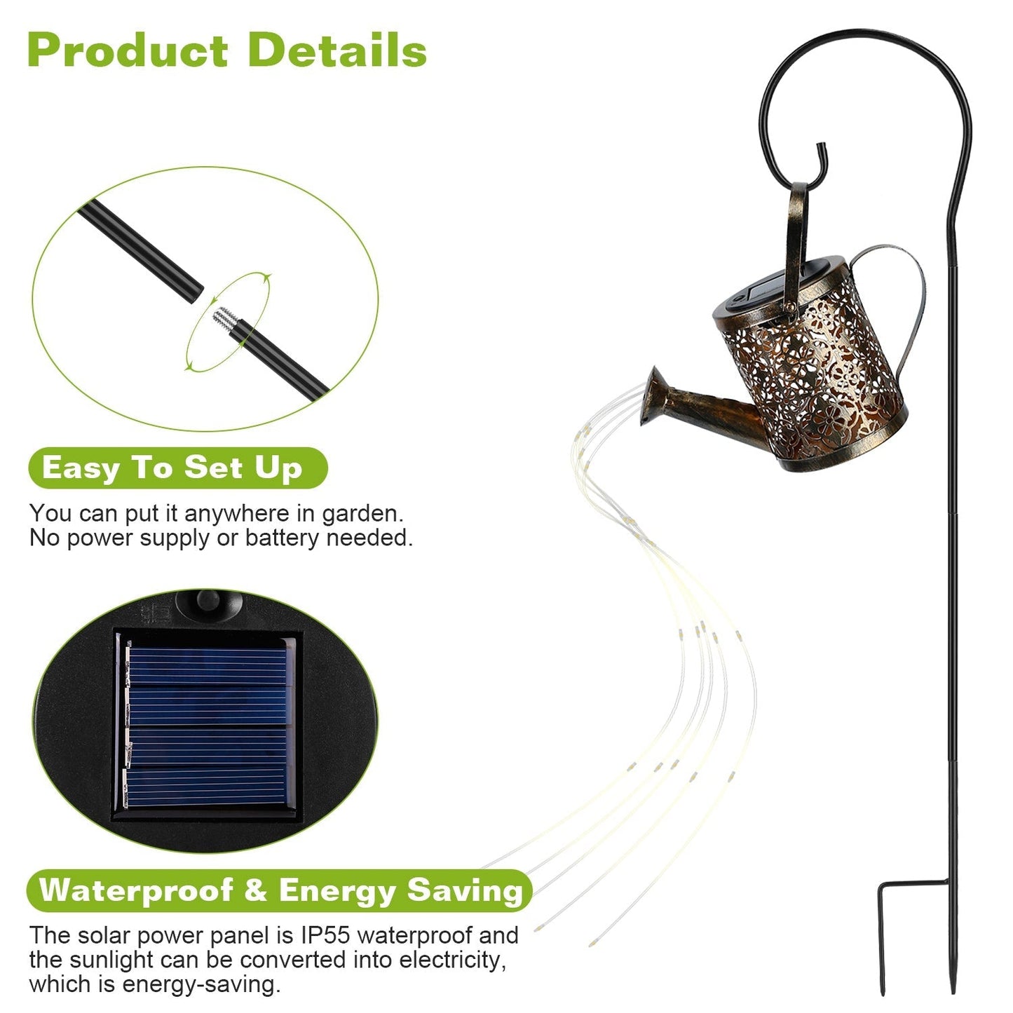 Solar Watering Can Powdered String Light Stake