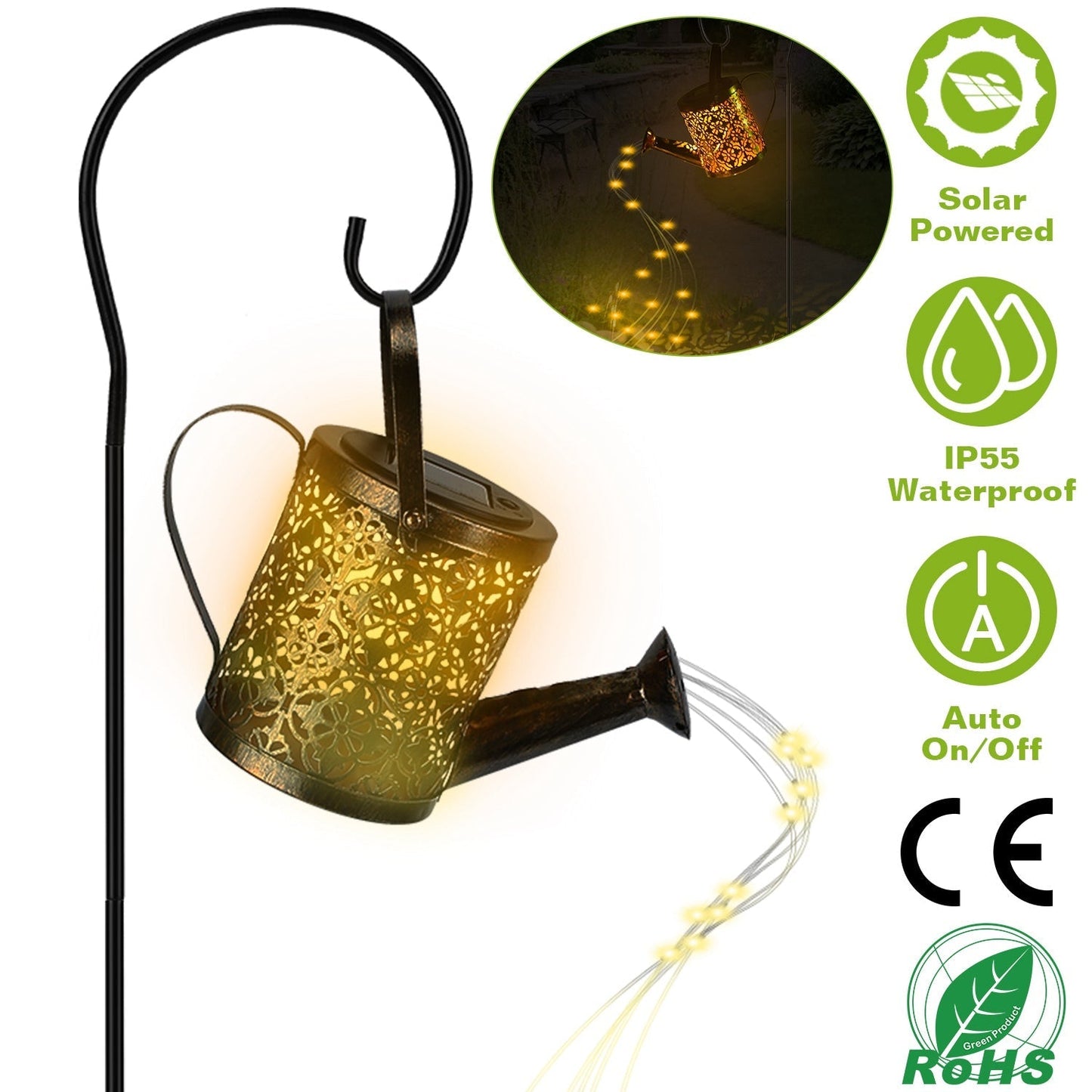 Solar Watering Can Powdered String Light Stake