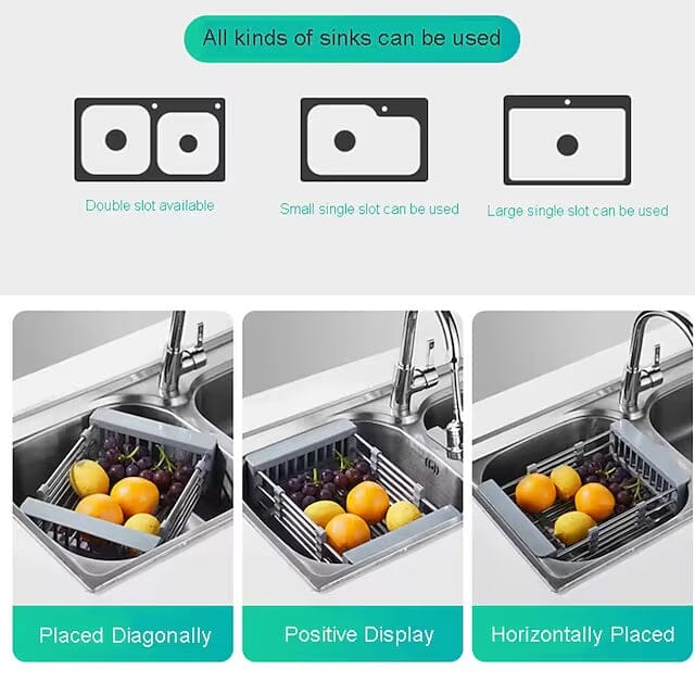 Stainless Steel Frame Drain Basket Telescopic Sink Frame