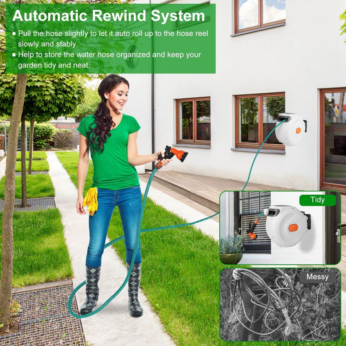Wall Mounted Automatic Retractable Garden Hose Reel