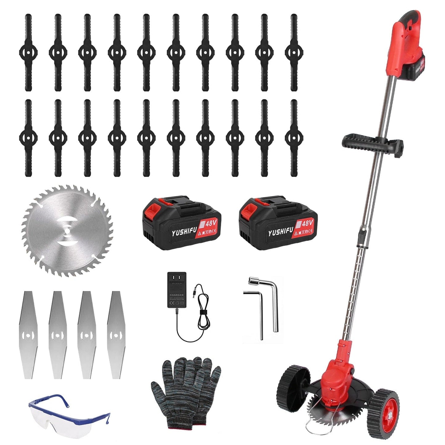 3-in-1 Electric Cordless Grass Wacker Battery Powered Grass Trimmer with Wheels Adjustable Head with 2-Pieces 2500mAh Batteries