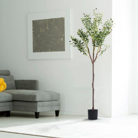 5.9ft Artificial Olive Tree with Lush Olive Branches and Fruits with Black Planter Pot